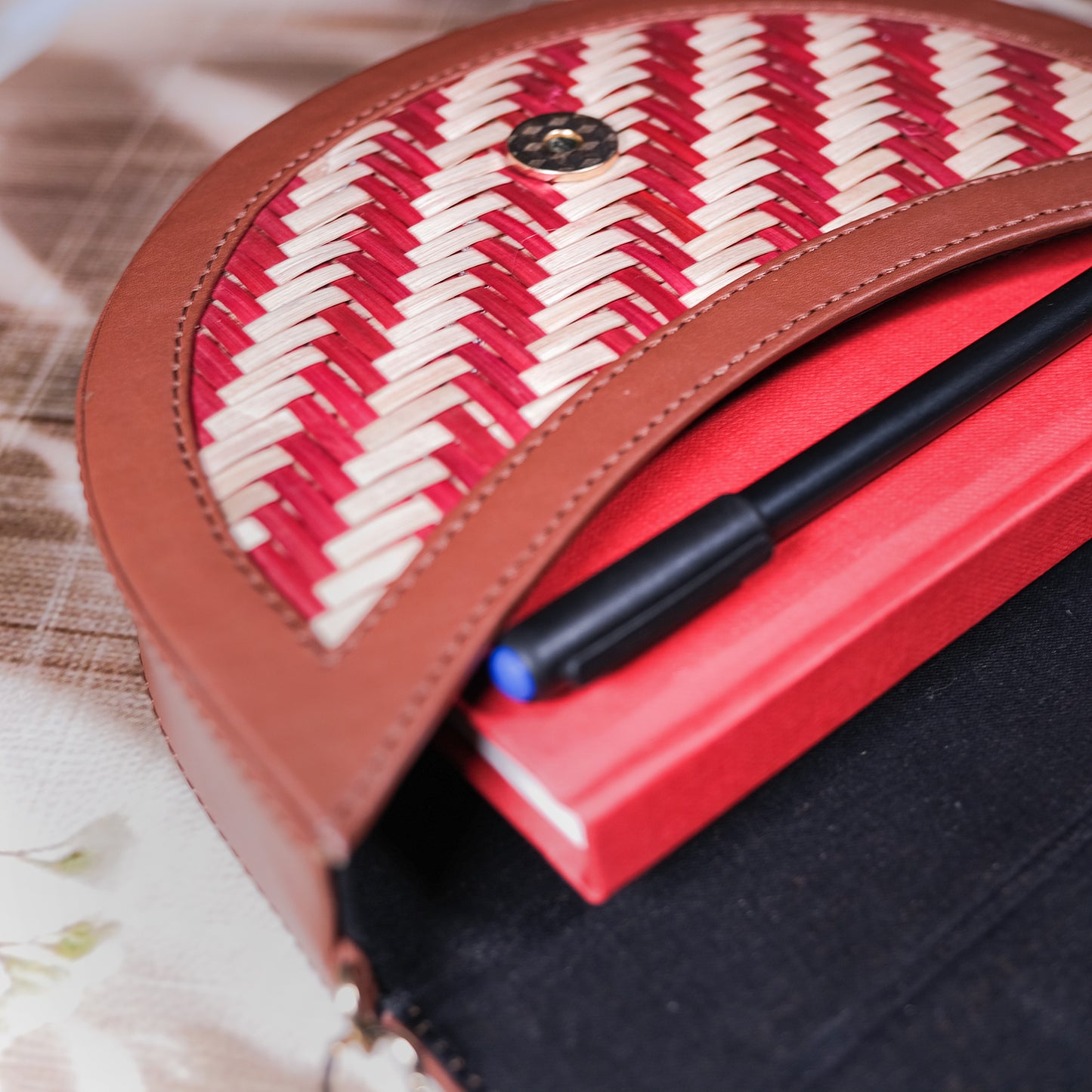 Half Moon Sling Bag - Red & Biege