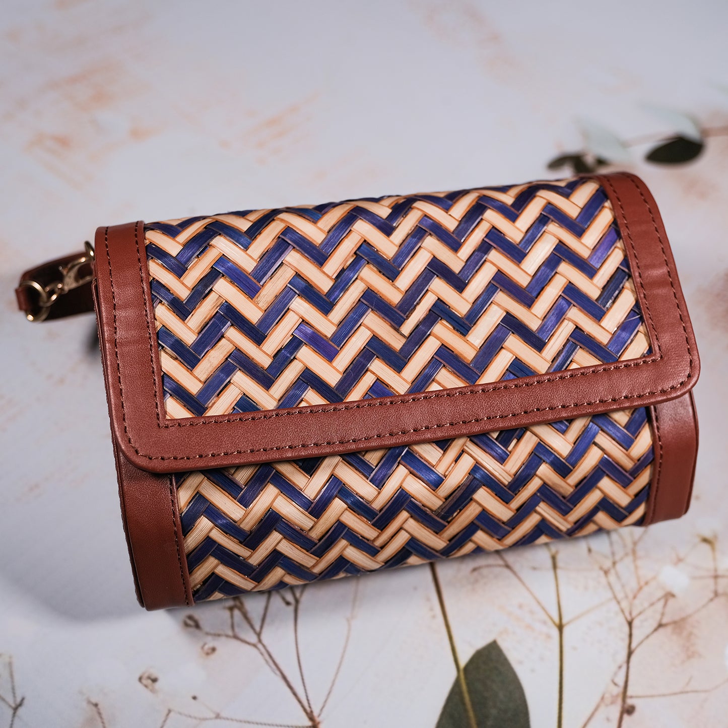 Ladies Mini Sling Bag - Blue & Biege