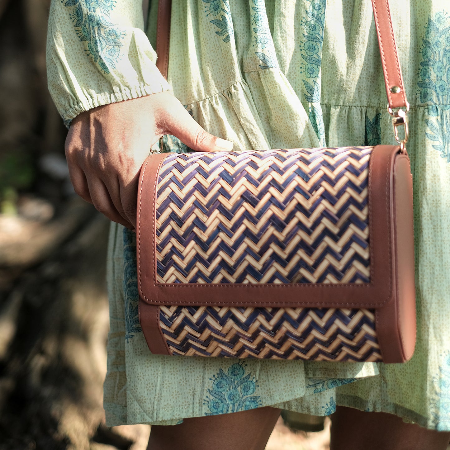 Morbana Ladies Sling Bag - Blue & Biege