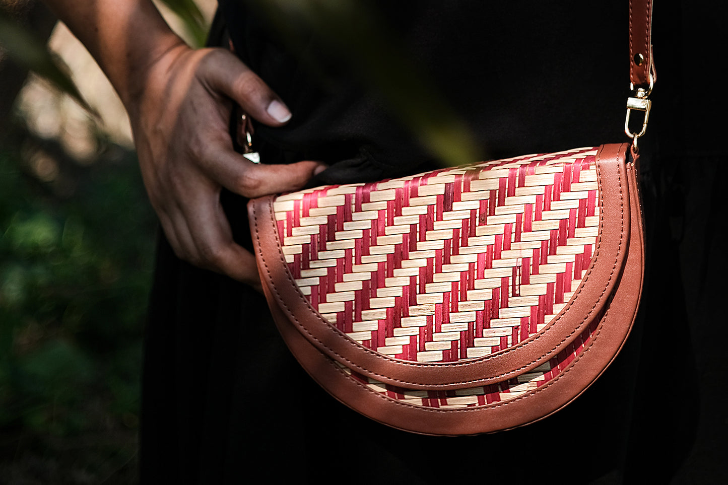 Half Moon Sling Bag - Red & Biege