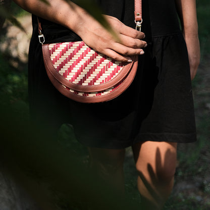 Half Moon Sling Bag - Red & Biege