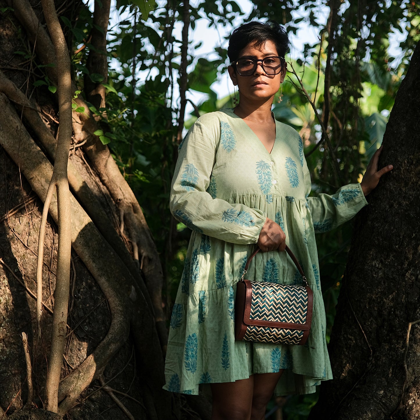 Morbana Ladies Sling Bag - Green & Biege