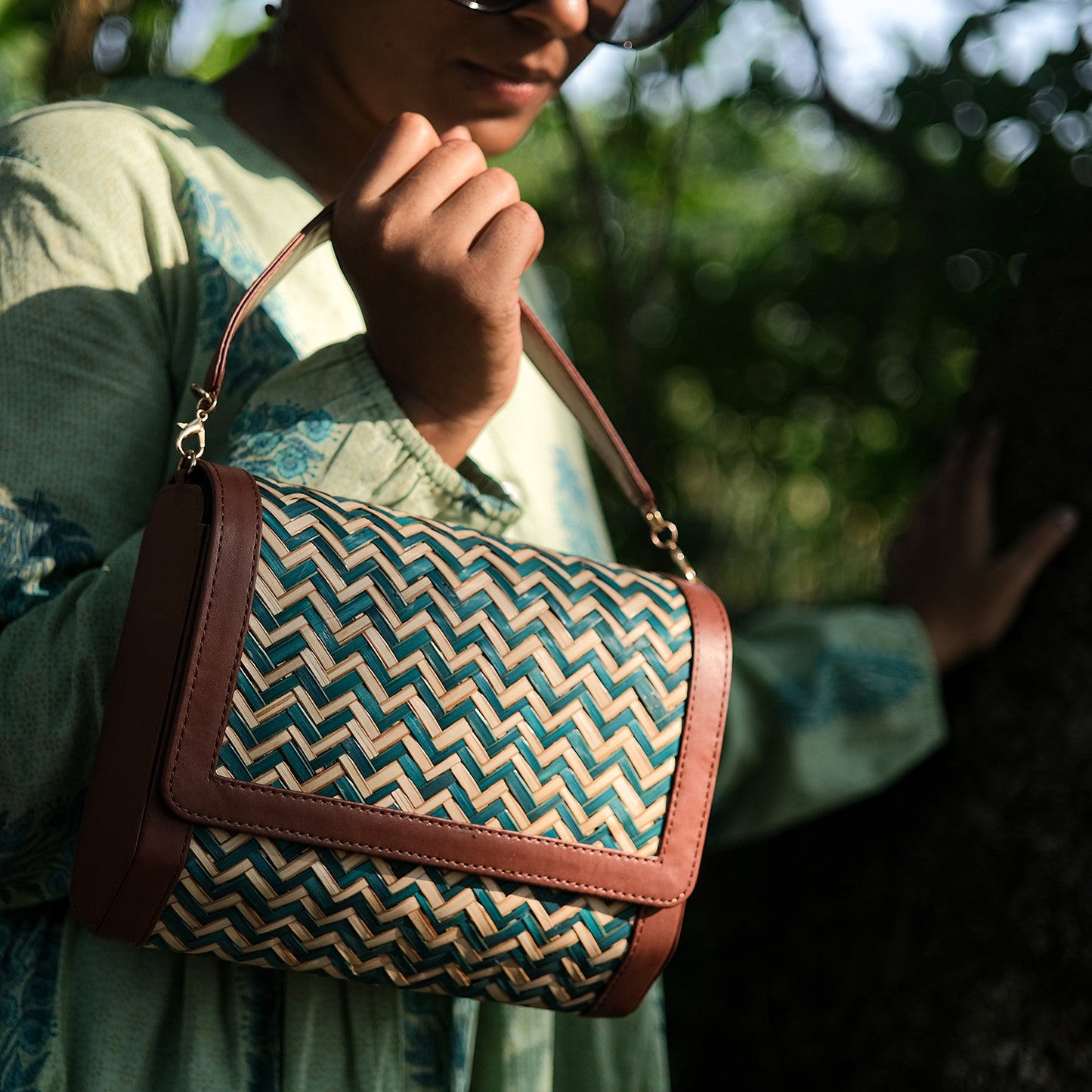 Morbana Ladies Sling Bag - Green & Biege