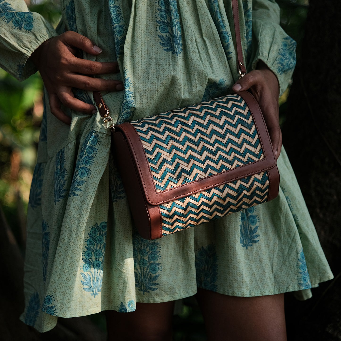 Morbana Ladies Sling Bag - Green & Biege