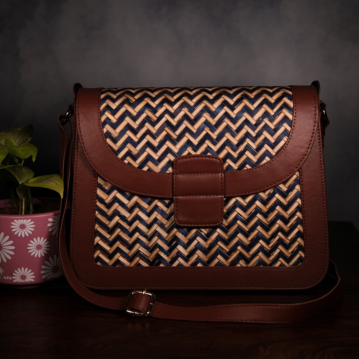 Ladies Sling Bag - Blue & Biege