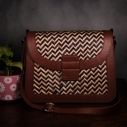 Ladies Sling Bag - Blue & Biege