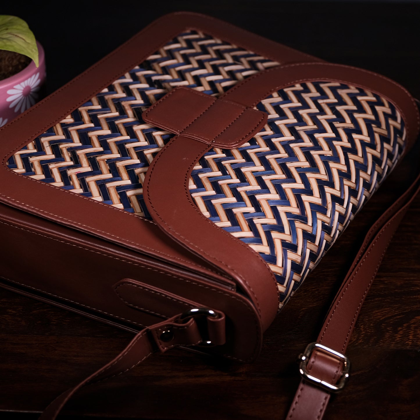 Ladies Sling Bag - Blue & Biege