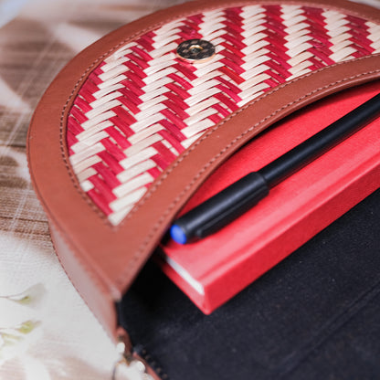 Half Moon Sling Bag - Red & Biege