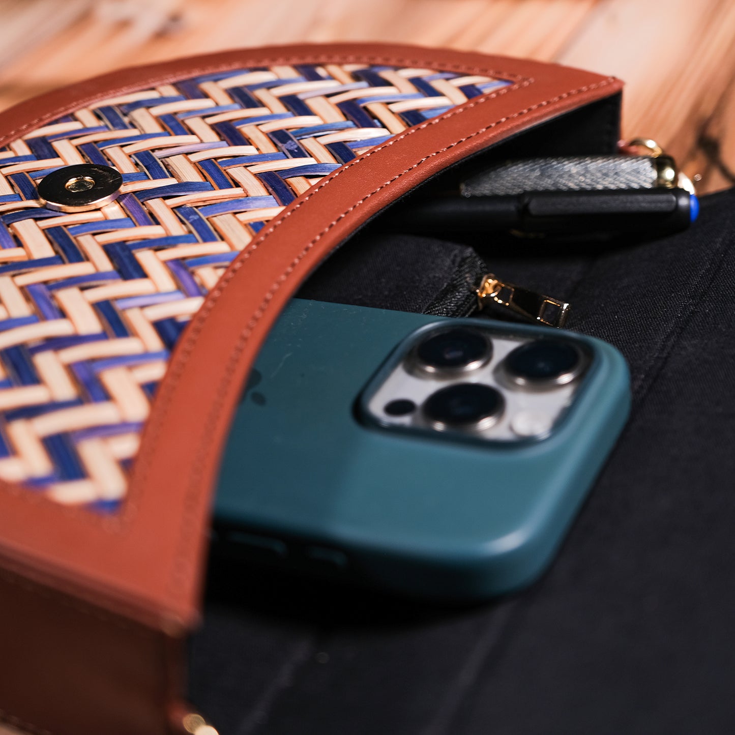 Half Moon Sling Bag - Blue & Biege